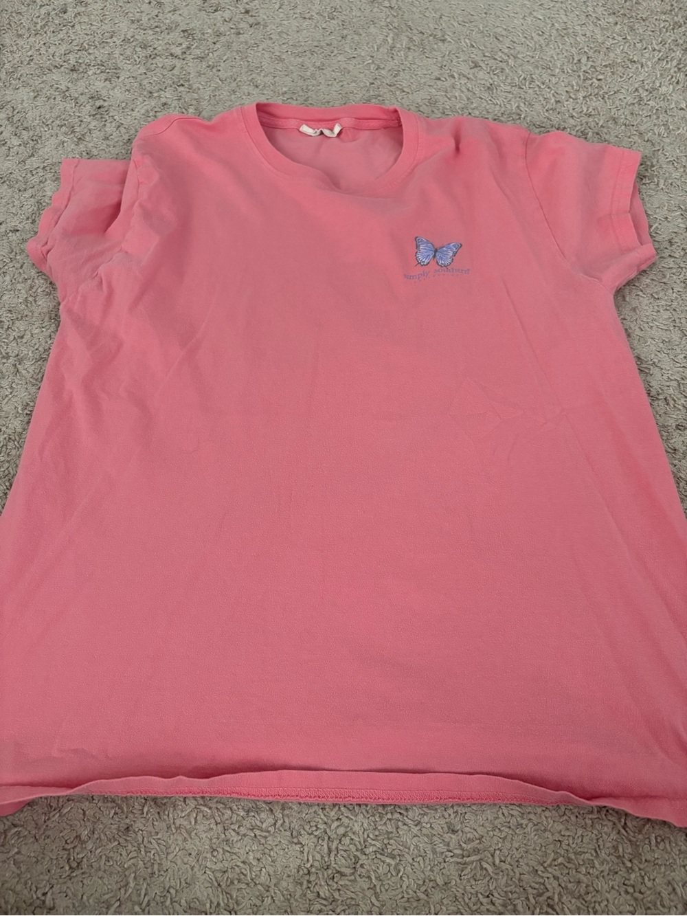 Simply Southern Pink Tee with Blue Butterfly - Kids Short Sleeve